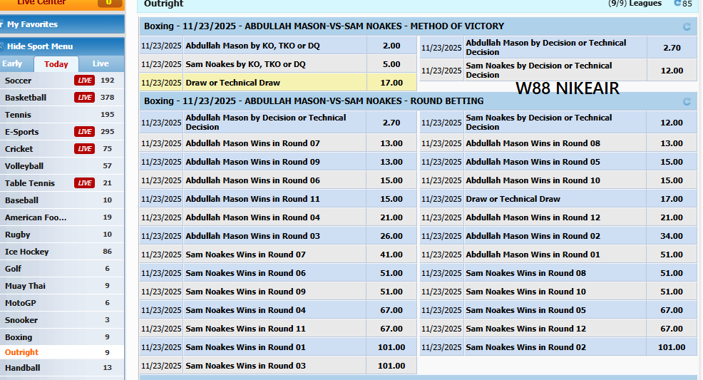 Đặt cược boxing W88