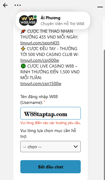 Kênh live chat của W88 Kênh live chat của W88